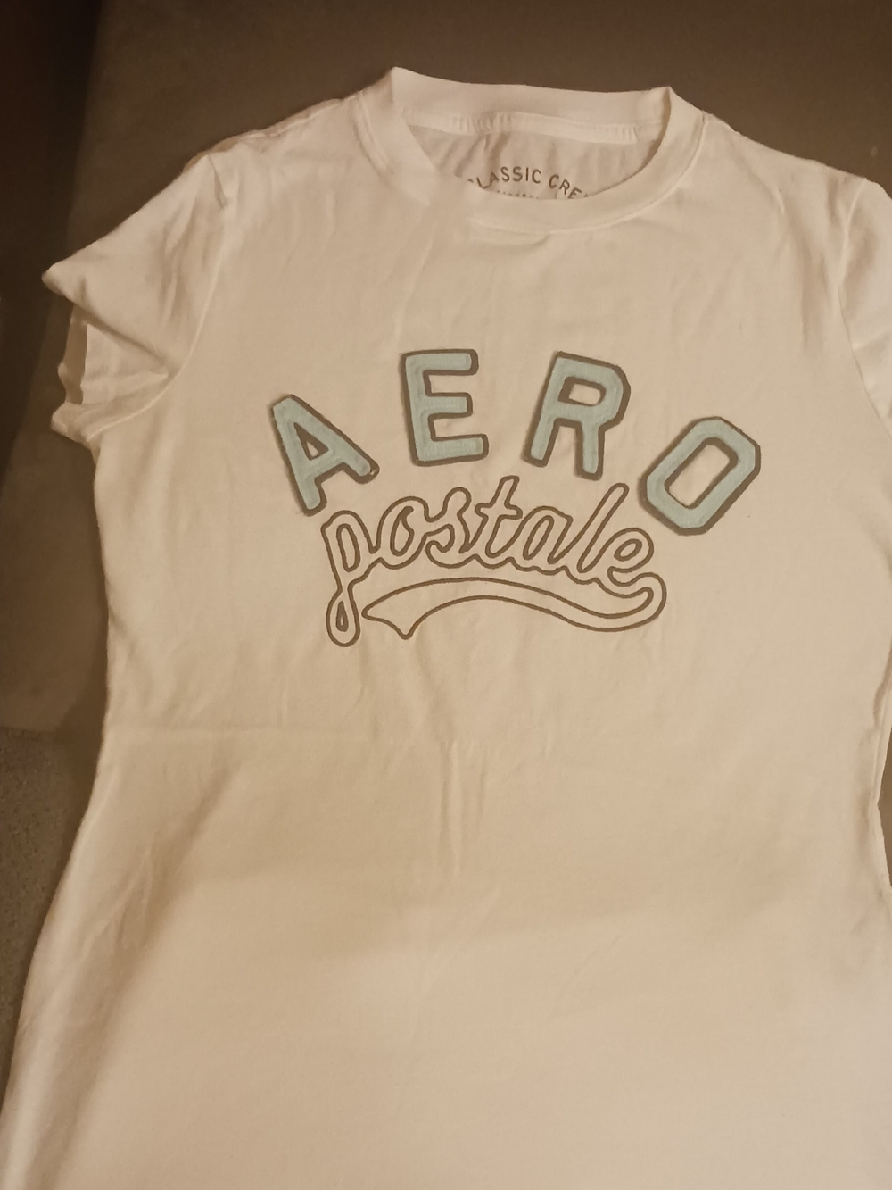 Aeropostale White Tee with Light Blue Logo